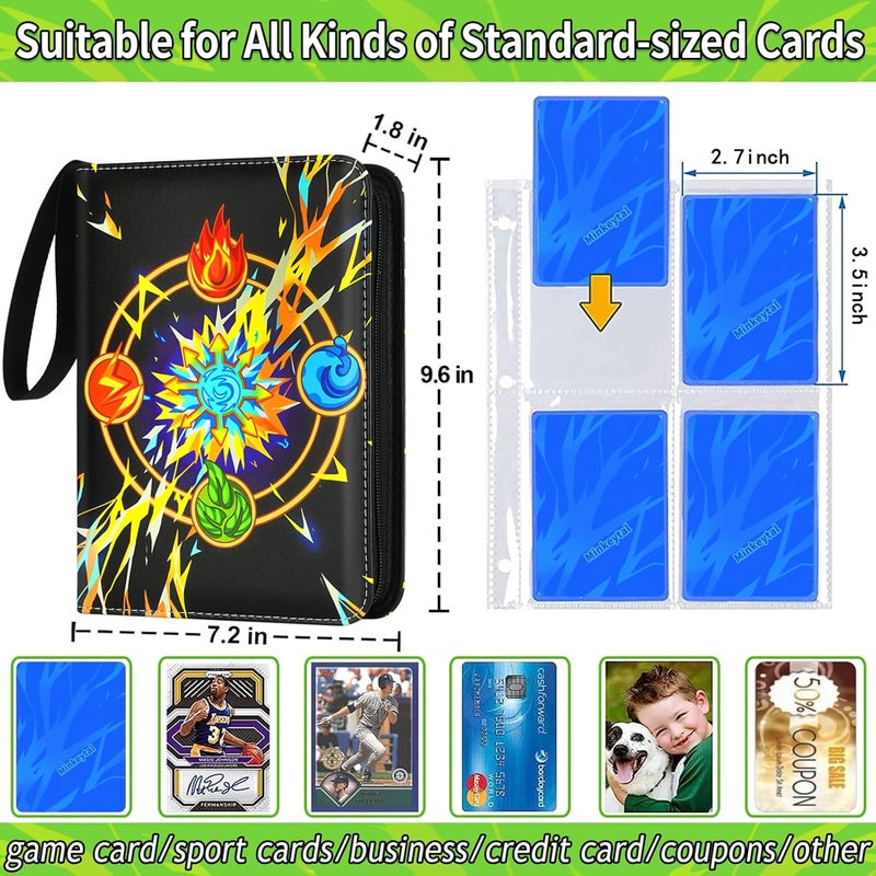 Minkeytal Card Binder for Cards, 4-Pocket Trading Card Binder with 50 Removable Sleeves Fits 400 Cards, Great Creative Design Card Collection Binder Album Gift for Boys Girls Aged 4 to 16 - Image 2